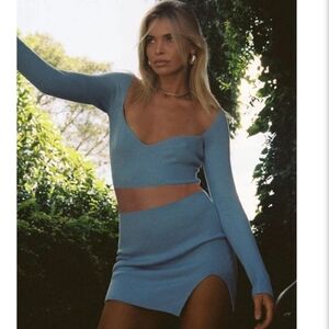 SNDYS revolve blue Armour ribbed crop top Size S